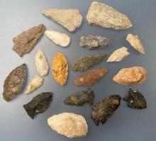 20 Various Arrowheads, Found in Sussex Co., Delaware, Longest is 2 5/8"