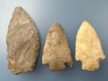 Lot of 3 Various Arrowheads, Found in Ohio, Longest is 4" ,Ex: Vandergrift