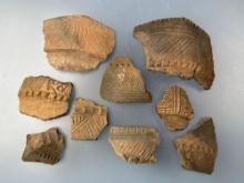 SUPERB Lot of Iroquoian Rim Shards, Found on a Mohawk Site, Johnstown, New York, Largest is 5"