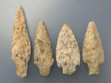 4 Nice Archaic Stem Points, Longest is 3 7/8", Found along the Lower Susquehanna River Pennsylvania
