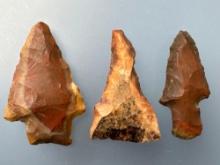 3 Fine Horse Creek Chert Arrowheads, Found in Hardin Co., Tennessee, Longest is 2", Ex: Lawson