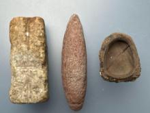 3 Unique Stone Pieces, Soapstone Pipe Preform, Atlatl Tie On, Ex: Dorothy Middleton