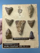 OLD Card of Jasper Arrowheads, Found Moorestown, Burlington Co., NJ, Ex: Dorothy Middleton