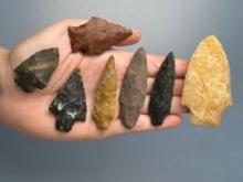 Lot of 7 Fine Arrowheads, Jasper, Quartzite, Chert, Found in New Jersey, Ex: Middleton,