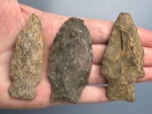 3 Rhyolite Points, Stemmed, Fox Creek, Longest is 2 5/8", Found by J. Fissel in Orrtanna, PA