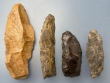 4 Fine Rhyolite Blades, Some Stemmed/Based, Longest 5 1/2", Fox Creek Culture, Found by J. Fissel