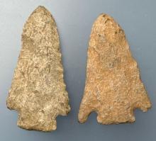Pair of Fine Basal Notched Points, Longest is 2 1/16", Found by J. Fissel, Orrtanna, Pennsylvania