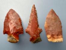 3 Impressive Horse Creek Chert Points, Longest is 2", Found in Hardin Co., Tennessee