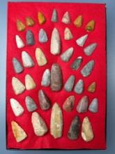 38 Well-Made Colorful Scrapers, Found by William C. Bond in Rige Co., Kansas in 1956, 2 7/8"