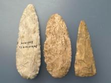 3 Blades Found in Indiana, Nice Examples, Longest is 4 1/8", Ex: Stanley Brzoski
