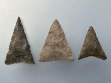 Fine Triangle Points x2 Chert, x1 Chalcedony, Longest 1 1/4", Found Along Delaware River in PA