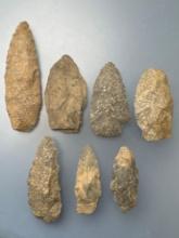 7 Various Blades x5 Found in Schuylkill Co., PA, x2 Found in Fleetwood, Berks Co., PA,