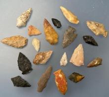 20 Various Arrowheads, Longest is 2 3/16", Cobble Jasper, Quartz, Chert, Found in SE Pennsylvania