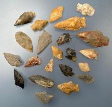 20 Various Arrowheads, Longest is 2 1/2", Cobble Jasper, Quartz, Chert, Found in SE Pennsylvania,