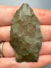 SUPERB 2 1/8" Green Normanskill Chert Fox Creek Point, Found in Pennsylvania, Ex: Flannigan, T. Made