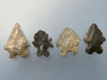 Lot of 4 Fine Bifurcate Points, Longest is 1 5/16", Found in Kutztown, Berks Co., Pennsylvania,