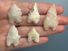 5 Nice Quartz Bifurcates, Longest is 1 3/8", Found in Pennsylvania, Ex: Rich Johnston
