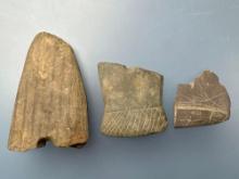 IMPRESSIVE Incised and Broken Pendant/Gorget Pieces, Semi-Lunar Knife Piece, Incised Pendant, Found