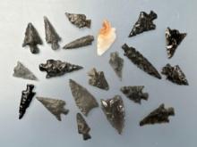 20 Obsidian and Agate Points, Longest is 1 1/8",Found in Harney Co., Oregon, Ex: Ted Knieriem