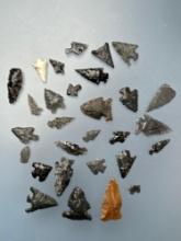 29 Various Agate and Obsidian Arrowheads, Longest is 1 1/4"Found in Harney Co., Oregon,