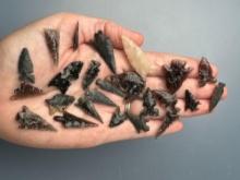 25 Various Obsidian and Agate Points, Longest is 1 7/16",Found in Harney Co., Oregon,