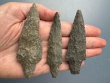 Lot of 3 Fine Archaic Stem Points, Longest is 3 3/4", Found in Lancaster Co., Pennsylvania, Ex: Ted