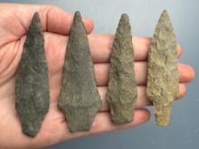 4 Various Archaic Stemmed Arrowheads, Longest is 3 1/8", Found in Lancaster Co., Pennsylvania
