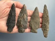 4 Stemmed Points, Longest is 3 1/2", Found in Berks Co., Pennsylvania, Ex: Ted Knieriem