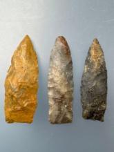 3 Lanceolate Points, Longest is 2 3/8", Found in Greenwood Co., Kansas by Terry Miller