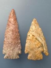 2 Fine and Colorful River-Polished Points, Longest is 2 3/8", Found in Ponca City, Kay Co., Oklahoma