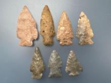 7 River-Polished Arrowheads, Longest is 2 3/8", Found in Ponca City, Kay Co., Oklahoma