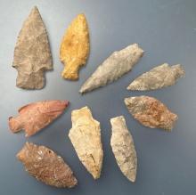 9 Well-Made Arrowheads, Longest is 3", Found in Ponca City, Kay Co., Oklahoma by Terry Miller