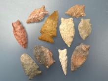 10 Nice Arrowheads, Longest is 2 1/4", Found in Ponca City, Kay Co., Oklahoma by Terry Miller