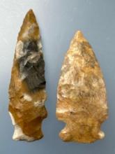 Pair of Colorful Points, Stemmed and Side Notch, Longest is 2 1/2", Found in Ponca City, Oklahoma