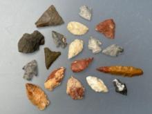 18 Various Arrowheads, Longest is 2", Found in Talbot Co., Maryland, Ex: Vandergrift