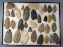 NICE Frame of Knives, Points, Gorget, Found near Centerville, Delaware, Longest is 4 1/4",