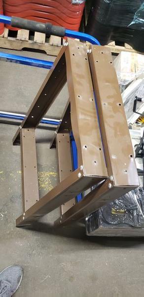 2 BLUE RACK AND BROWN METAL BASE