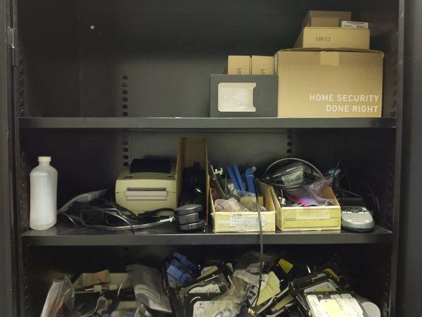 LOT OF MISC ELECTRONICS IN CABINET - DOES NOT INCLUDE CABINET