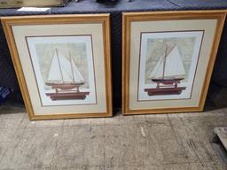 SET OF 2 FRAMED SAIL BOAT ART 21 X 25 - no shipping on this item - local pick up only