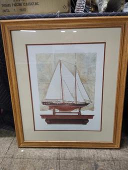 SET OF 2 FRAMED SAIL BOAT ART 21 X 25 - no shipping on this item - local pick up only