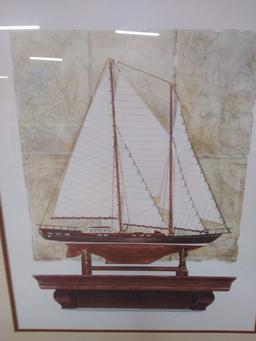 SET OF 2 FRAMED SAIL BOAT ART 21 X 25 - no shipping on this item - local pick up only