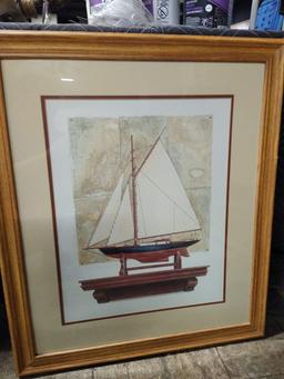 SET OF 2 FRAMED SAIL BOAT ART 21 X 25 - no shipping on this item - local pick up only