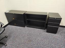 3 METAL FILE CABINETS AND SHELF