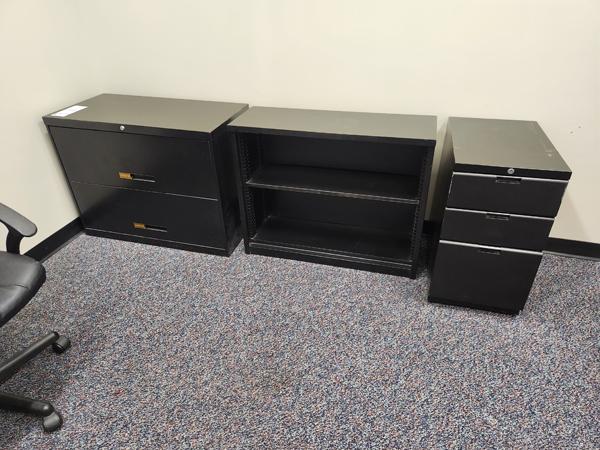 3 METAL FILE CABINETS AND SHELF