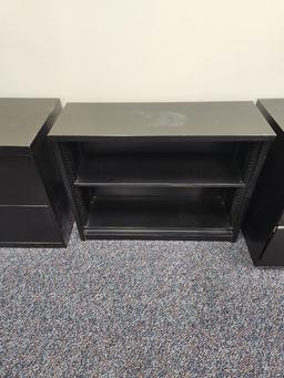 3 METAL FILE CABINETS AND SHELF