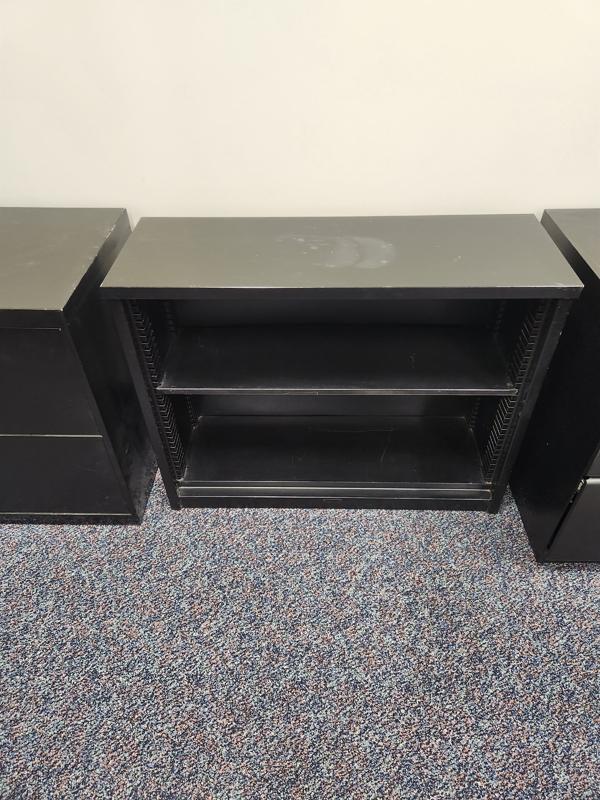 3 METAL FILE CABINETS AND SHELF