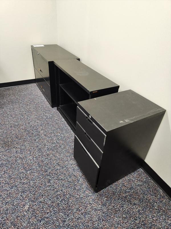 3 METAL FILE CABINETS AND SHELF