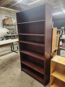 STURDY 6 SHELF WOODEN BOOK CASE  36" X 12" X 73"