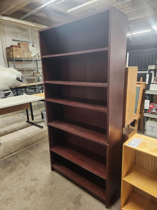 STURDY 6 SHELF WOODEN BOOK CASE  36" X 12" X 73"