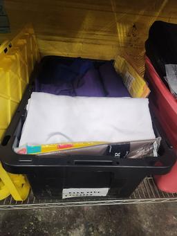 LOT OF ASST COLOR CHAIR AND TABLE SKIRTS IN 3 TOTES